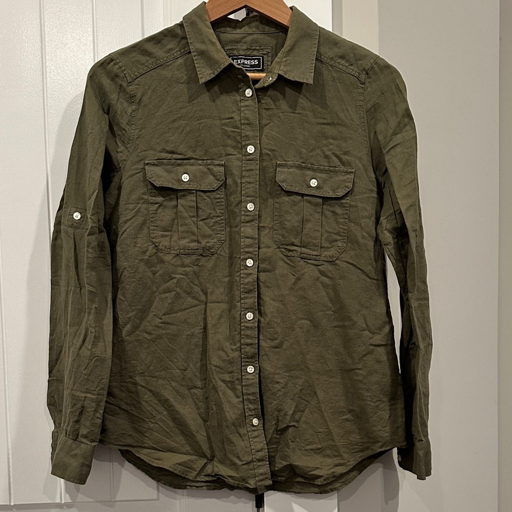 Express Forest Green Linen Shirt